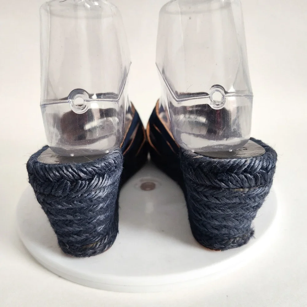 Stubbs & Wootton Sandals 37 / 6 Espadrille Wedge Blue‎ Ribbon Slip On Open Toe